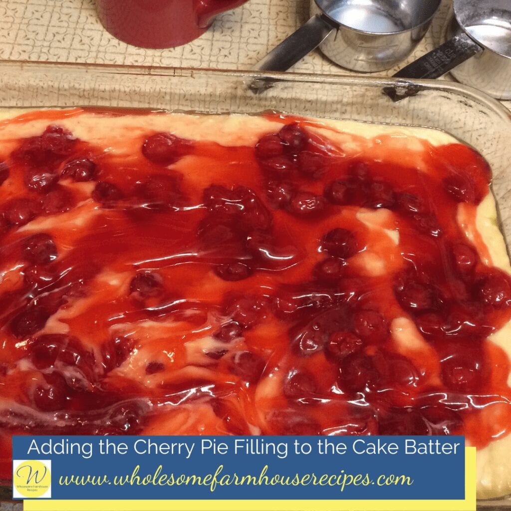 Adding the Cherry Pie Filling to the Cake Batter