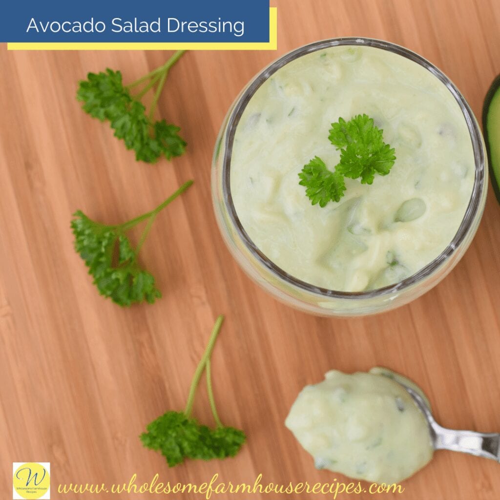 Avocado Salad Dressing In a Bowl with some on a spoon 