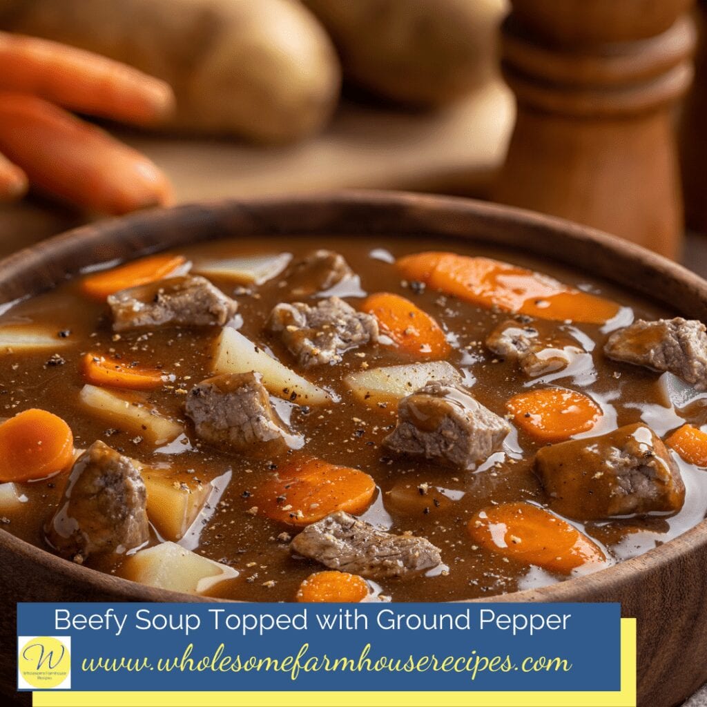 Beefy Soup Topped with Ground Pepper
