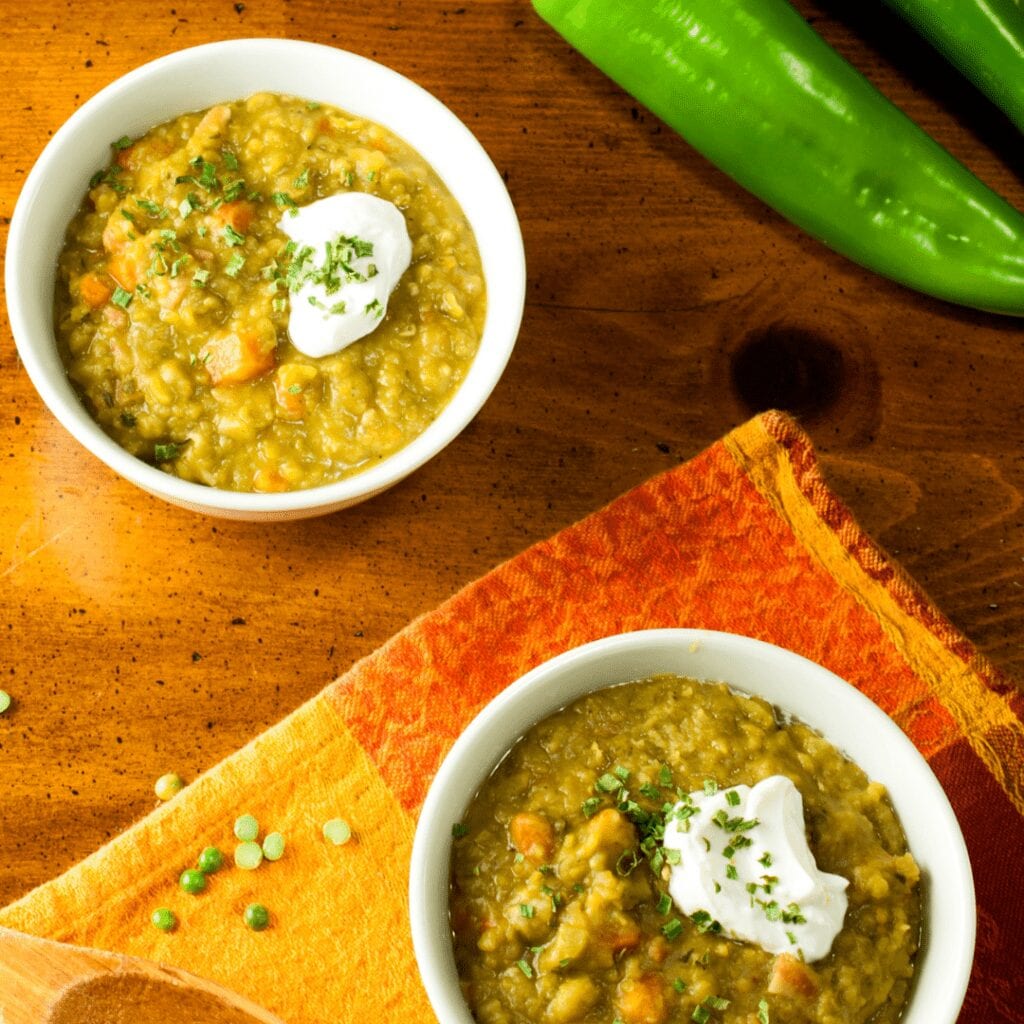 Split Pea Soup Served with Sour Cream