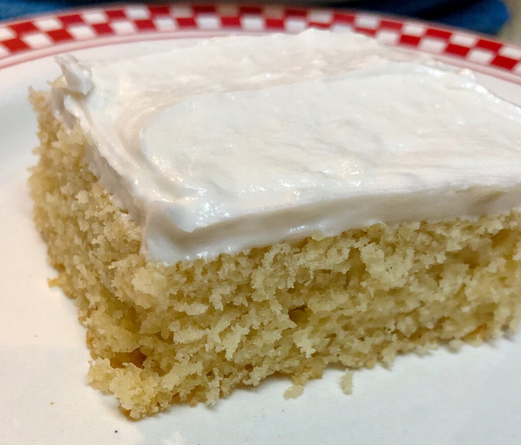 Close up of White Velvet Cake with Vanilla Buttercream