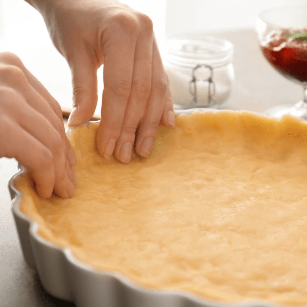 adding short crust to tart pan