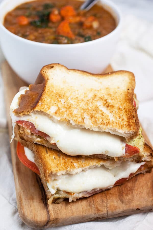 Italian-Mozzarella-Grilled-Cheese-Sandwich with soup
