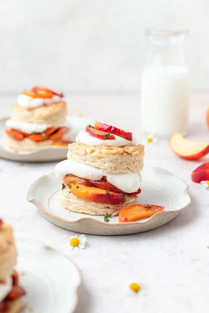 roasted peach shortcake with brown butter biscuits