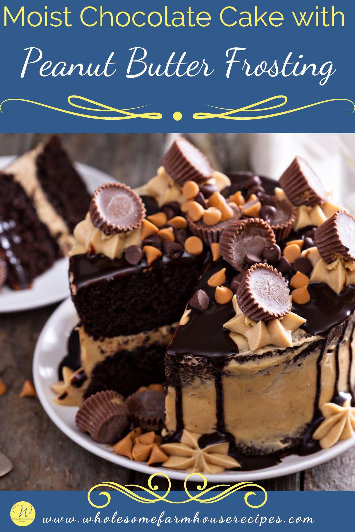 Moist Chocolate Cake with Peanut Butter Frosting