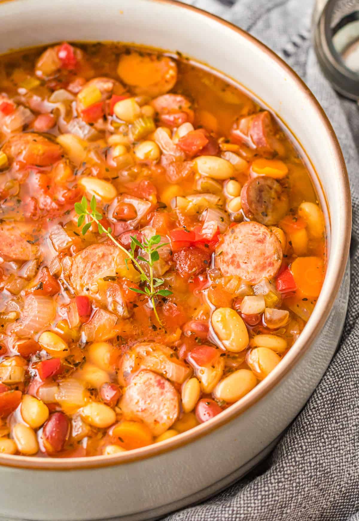 SLOW COOKER SAUSAGE AND THREE BEAN SOUP