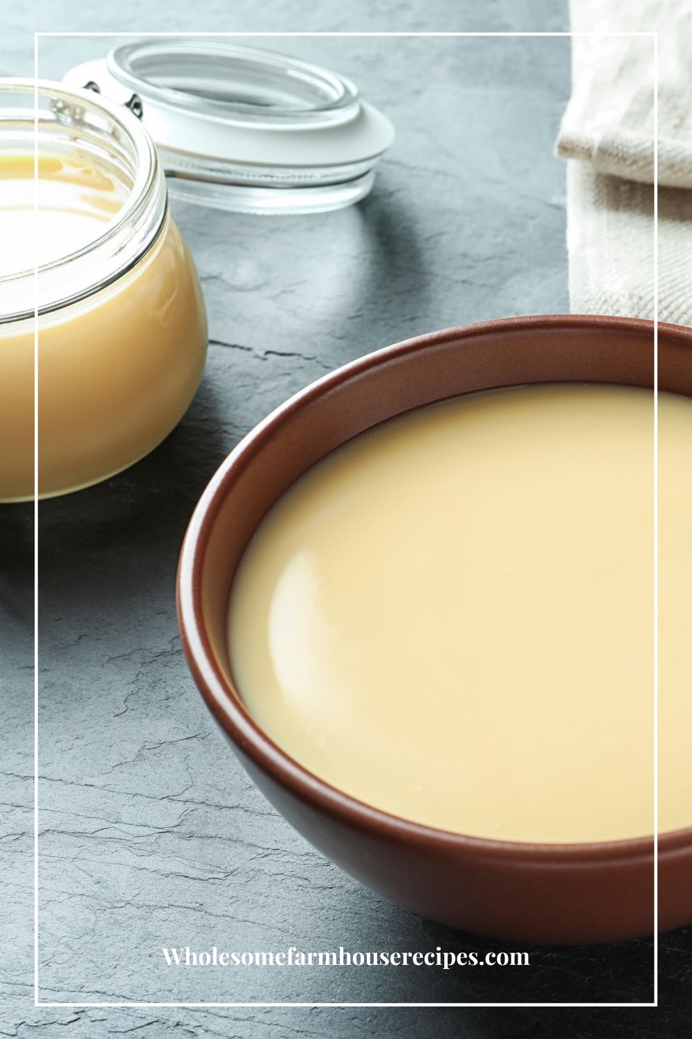 Homemade Sweetened Condensed Milk in Bowl and Container
