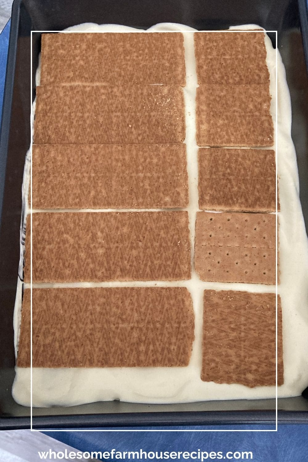 Layering Graham Crackers Over Pudding Mixture