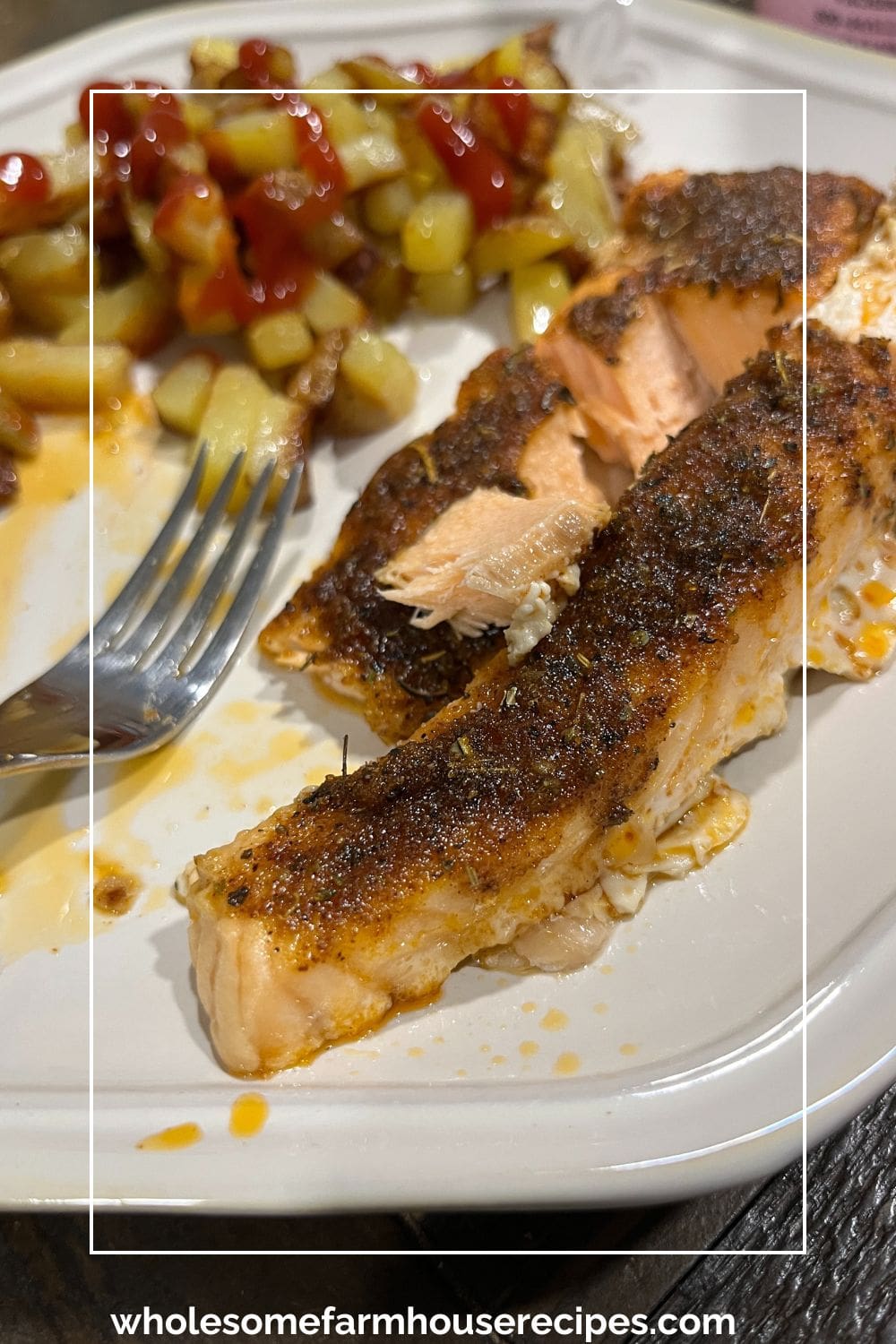 Baked Salmon with Brown Sugar and Garlic Glaze Served with Potatoes