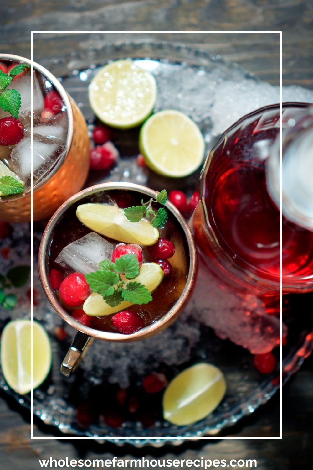 Top Down Photo of Festive Cranberry Mocktail Drink